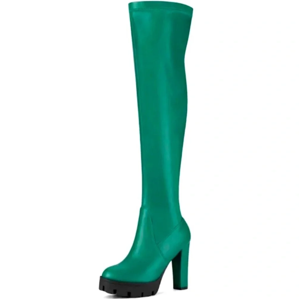 Green High Heel Over-the-Knee Boots - Picture 1 of 7